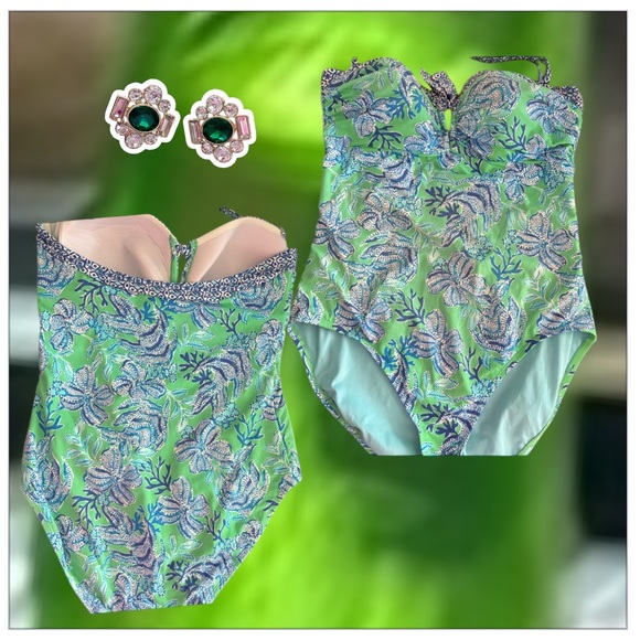 Lilly Pulitzer Green and Blue Floral One Piece Swimsuit - Picture 1 of 1